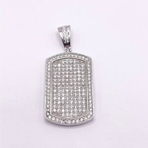 Rhinestone Dog tag 925 Sterling Silver Pendant